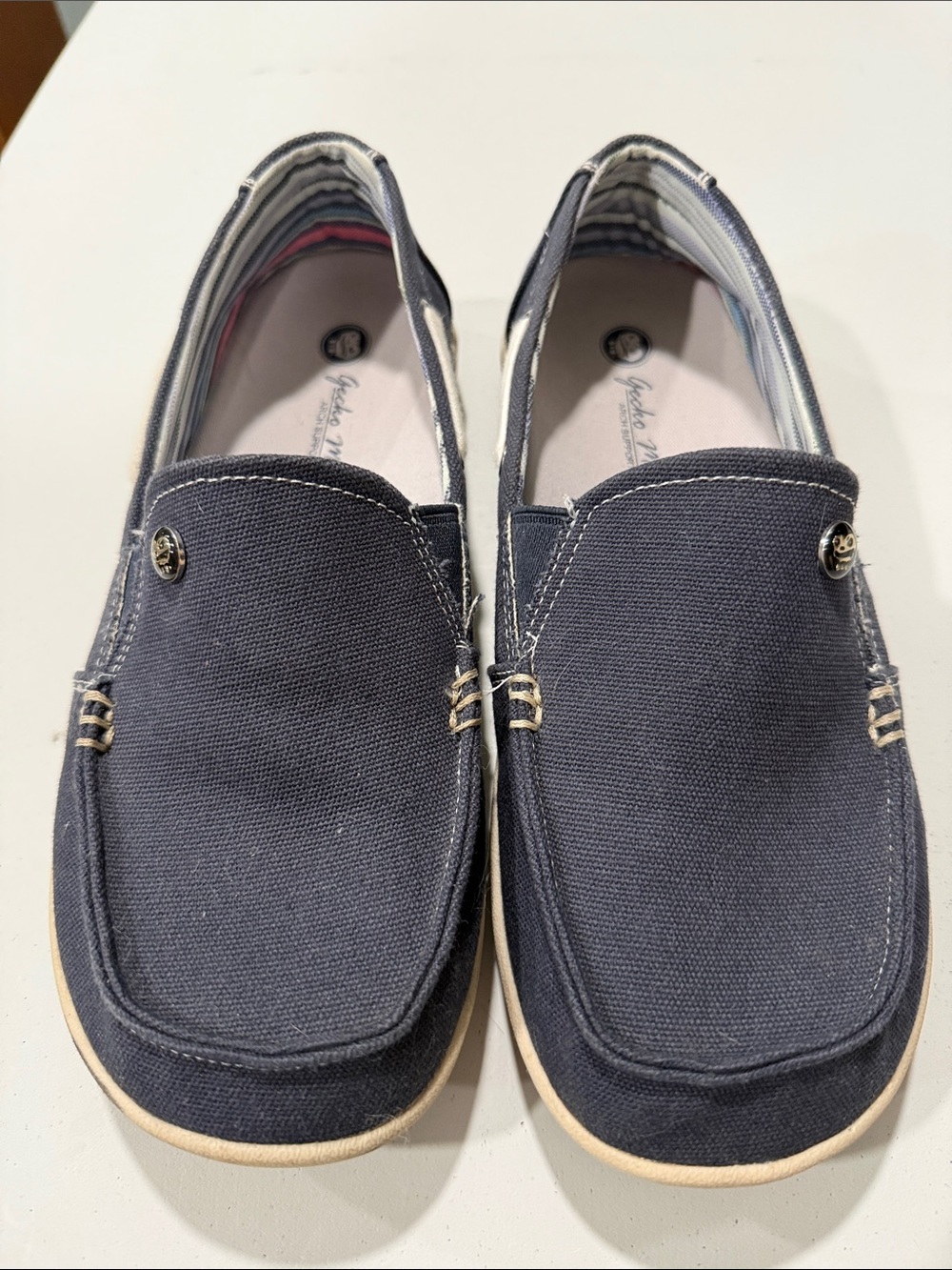 Women’s Navy Canvas Slip-On Loafers with Contrast Stitching